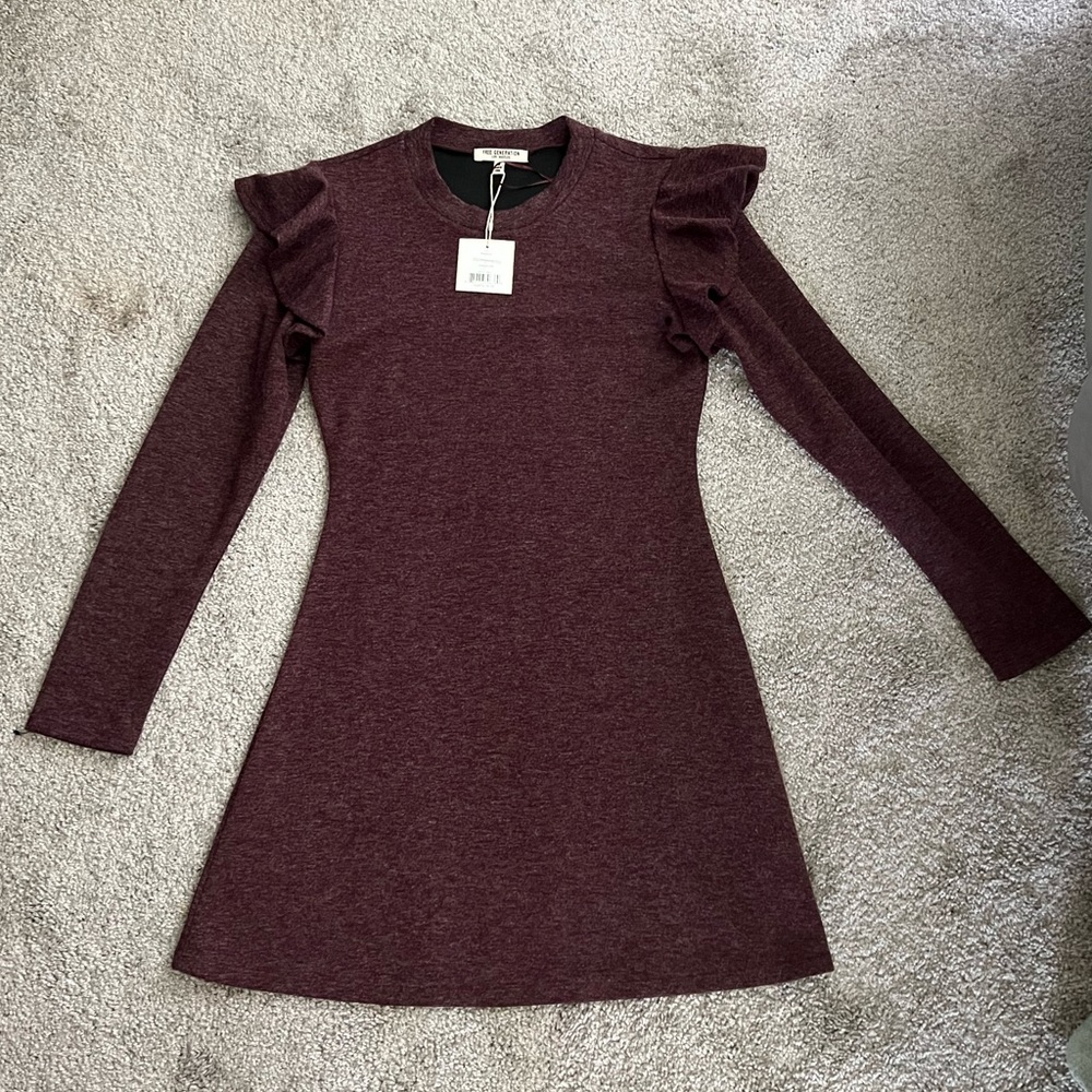 Free Generation Los Angeles Burgundy Ruffle Mini Dress